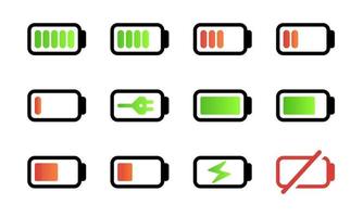 Vector illustration of battery level icon set. Suitable for design element of battery percentage notification, power storage information, and battery capacity indicator.