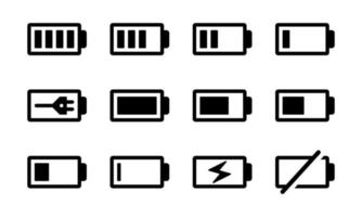 Ilustración de vector plano de conjunto de iconos de medidor de batería. Adecuado para el elemento de diseño del indicador de batería, el almacenamiento de energía del teléfono inteligente y la notificación de carga de la batería.