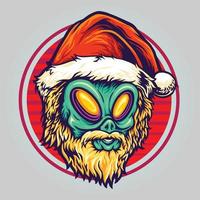 Alien Head Santa Mustache Logo Illustrations vector