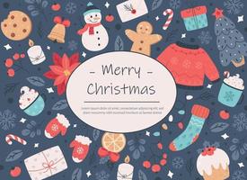 Merry Christmas and Happy New Year greeting card vector