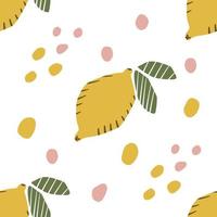 Seamless pattern of hand drawn lemon with spots on white background for print design. vector