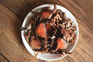 Crab steamed food, fresh crab rock wild freshwater cook on white plate, forest crab or stone crab river photo