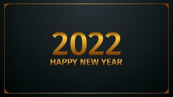 Tarjeta de felicitación de feliz año nuevo 2022 en color dorado y negro. vector
