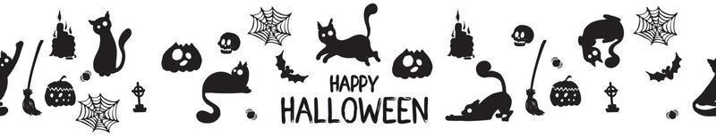 banner de texto en blanco y negro, tabla de clasificación, soporte de plomo para sitio web. feliz halloween 2022 saludos con lindos gatos, murciélagos y telarañas. para decoración festiva, estampados, embalajes, postales, diseño de varios vector