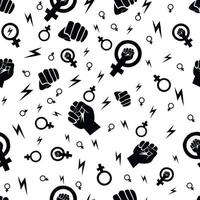 Seamless pattern, feminist concept. We Can Do It, Girls power. abstraction background. symbol woman, clenched fist vector