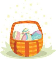 Basket of Easter Eggs Clip Art Image - basket filled with colorful Easter eggs. vector