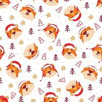 seamless pattern with Christmas chinese tigers. New Year symbol. flat cartoon style. different emotions and postures vector