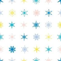 Fondo de invierno de patrones sin fisuras con copos de nieve multicolores dibujados a mano con degradado, nieve, remolino, ventisca, elementos de diseño. decoración navideña vector