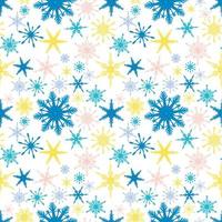 Fondo de invierno de patrones sin fisuras con copos de nieve multicolores dibujados a mano con degradado, nieve, remolino, ventisca, elementos de diseño. decoración navideña vector