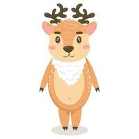 Little cartoon cute deer stands and looks. isolated on white background vector