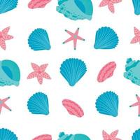 pattern with blue seashells and starfish vector