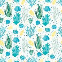 attern with  seaweed, shells and corals vector