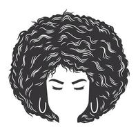 Woman face with Afro Messy Bun vintage hairstyles vector line art illustration.