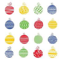 big set of christmas balls flat minimalistic style. transparent pattern. zigzig, points, lines, waves, trees, snowflakes vector