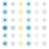 Collection hand drawn multicolored snowflakes with gradient, snow, swirl, blizzard, design elements. Christmas decor vector