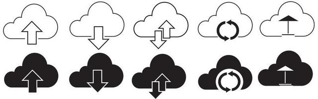 descargar archivos, conjunto de iconos de almacenamiento en la nube vector