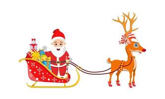 Beautiful Santa Clause character standing and  sleigh standing with reindeer on white background with full of gift boxes isolated vector