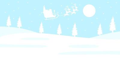 Lindo hermoso personaje de Papá Noel volando en el cielo con trineo con renos con cajas de regalo fondo de silueta de color blanco vector