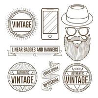 Linear hipster set with bearded man and graphic elements vector