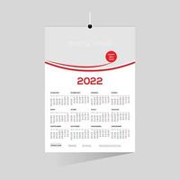 red colored 12 month 2022 wall calendar vector