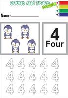 number trace and color penguin. cute animal. cartoon animal. vector