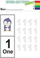number trace and color penguin. cute animal. cartoon animal. vector