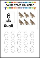 number trace and color quail. count quail vector