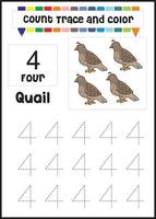 number trace and color quail. count quail vector