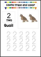 number trace and color quail. count quail vector