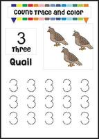 number trace and color quail. count quail vector