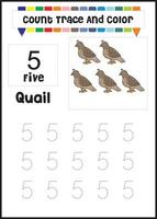 number trace and color quail. count quail vector