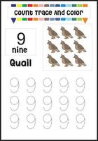 number trace and color quail. count quail vector