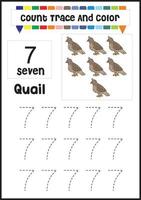 number trace and color quail. count quail vector