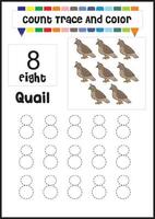 number trace and color quail. count quail vector