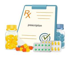 medicamentos con espacio en blanco médico sobre fondo blanco en estilo de dibujos animados.