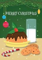 A holiday card with Christmas treats. Vector illustration.