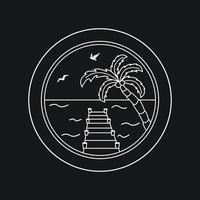 Palm Tree And Sea In A Circle. A Hand-Drawn Vector. For Prints On T-shirts, Posters And Other Purposes. vector