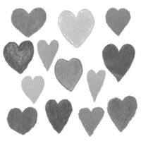 Vector set with black and white illustrations of heart shape drawn with chalk pastels, textured hand drawn illustration. Use it for design greeting card, banner, Social Media post, invitation