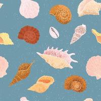 Vector seamless background with colorful hand drawn illustrations of seashell. For textile, pattern fills, web page, surface textures, wrapping paper, design of presentation and other graphic design