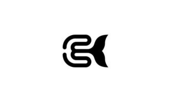 Letter E with Whale fin . creative and unique Logo . vector illustration