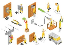 Electrician Isometric Color Set vector