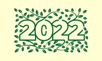 2022 happy new year lines  green leaf vector