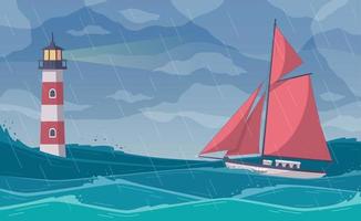 Yacht In Storm Composition vector