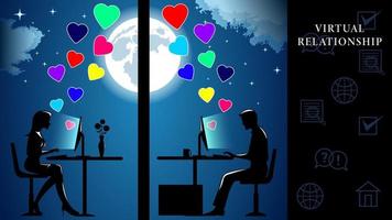 Virtual Relationship Woman and man night background vector