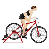 entrenador de bicicleta, mujer, vista lateral, aislado vector