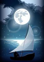 Man in sailboat at moonlight silhouette
