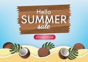 hello summer sale tropical beach background hot season vector