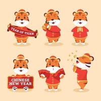 personaje de tigre con colección de disfraces chinos vector