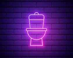 Glowing neon Toilet bowl icon isolated on brick wall background. Vector Illustration