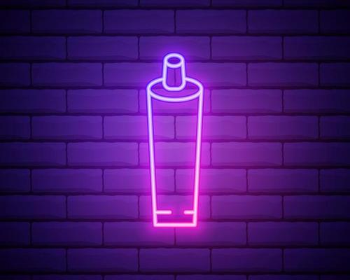 Glowing neon line Tube of toothpaste icon isolated on brick wall background. Vector Illustration